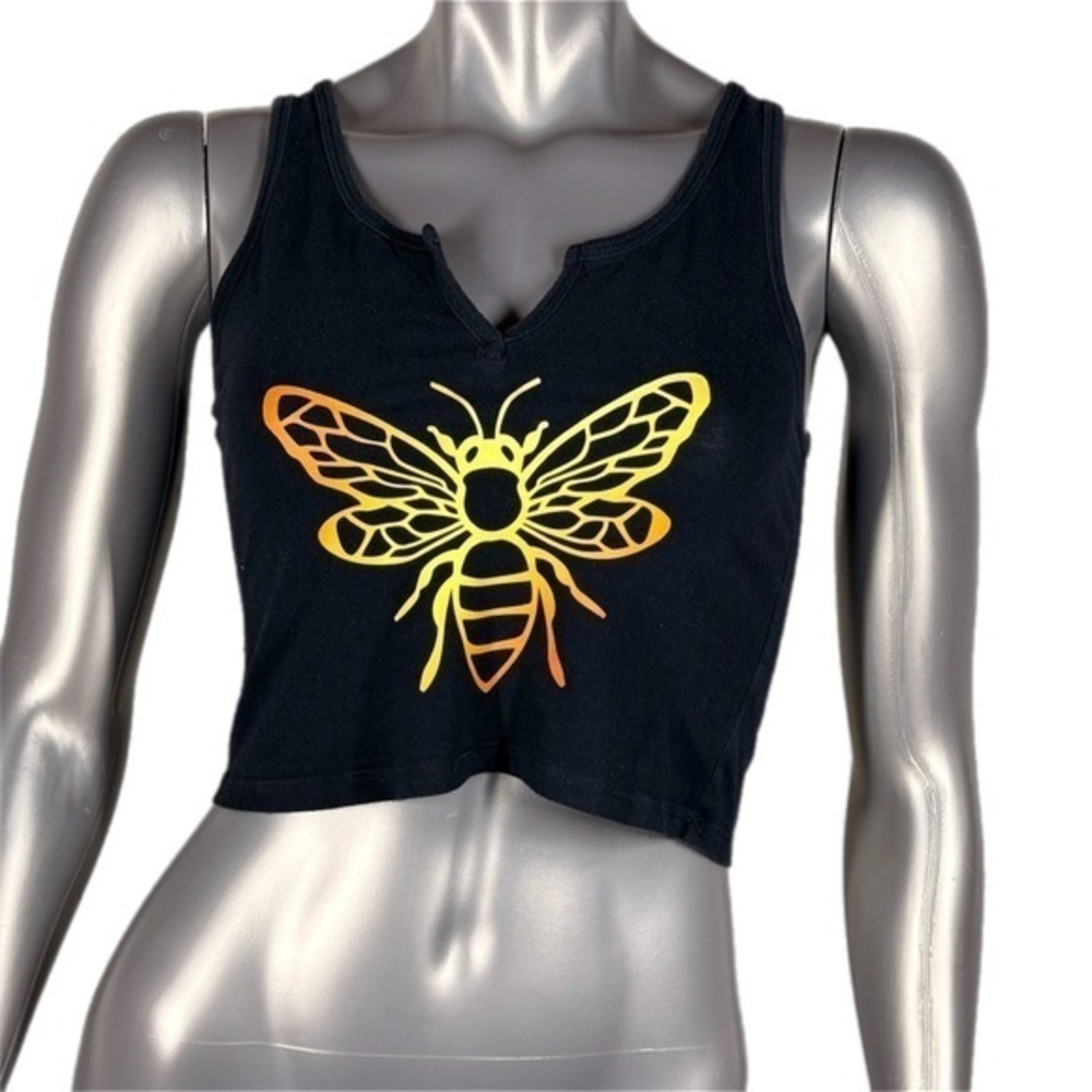 Destined | Black Crop Top Gradient Gold Bee Graphic Print Design Top